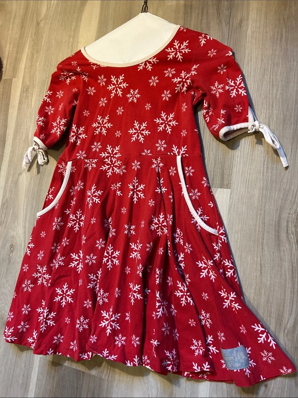 Eleanor Rose Red Snowflake Holiday Dress with White Trim size 8-10